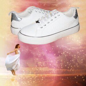 Disney Mickey Mouse Women's Sneakers Shoes Size 7 M White Silver Glitter Primark